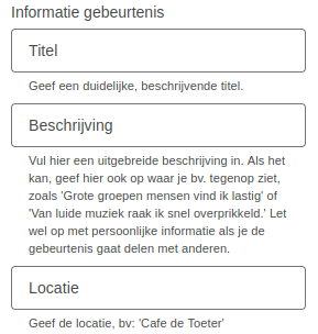 Invul formulier voor het aanmaken van een nieuwe gebeurtenis